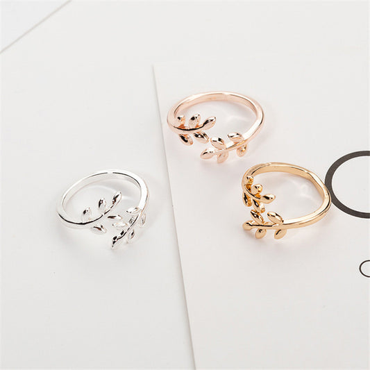 Women's Korean Leaf Laurel Sier Plated Jewelry Rings