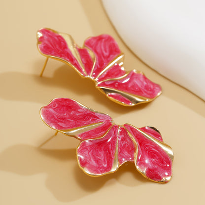 Women's Design Sense Metallic Dripping Oil Petal Earrings