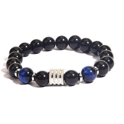 Men's Steel Tiger Eye Obsidian Bright Black Bracelets