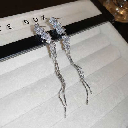 Women's Sier Love Tassel Long Temperament Wild Elegant Earrings