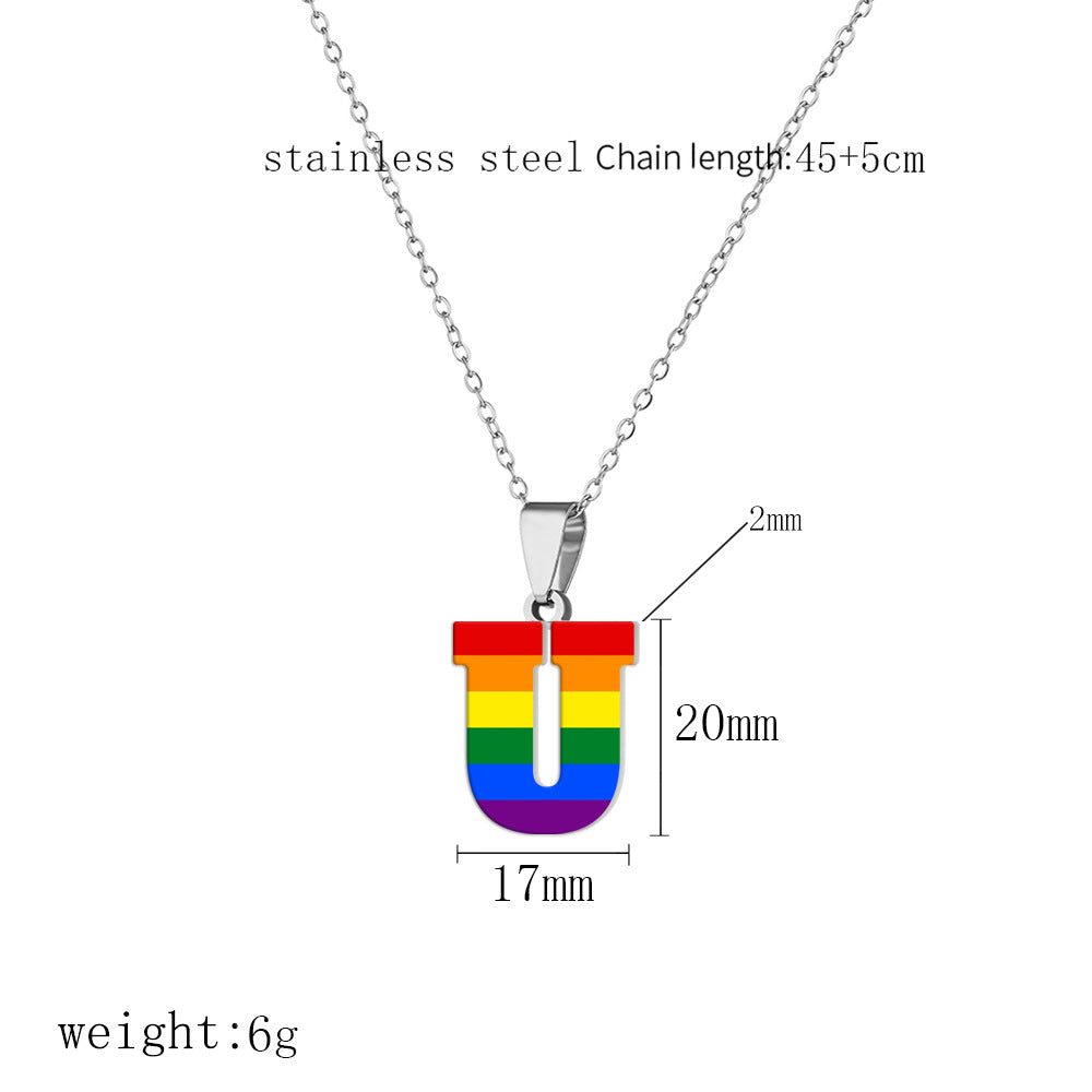 Women's Color Rainbow Letter Printing Titanium Steel Stainless Pendants