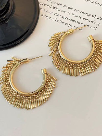 Sier Semicircle Long Fringe Exaggerated Ear Metallic Female Earrings