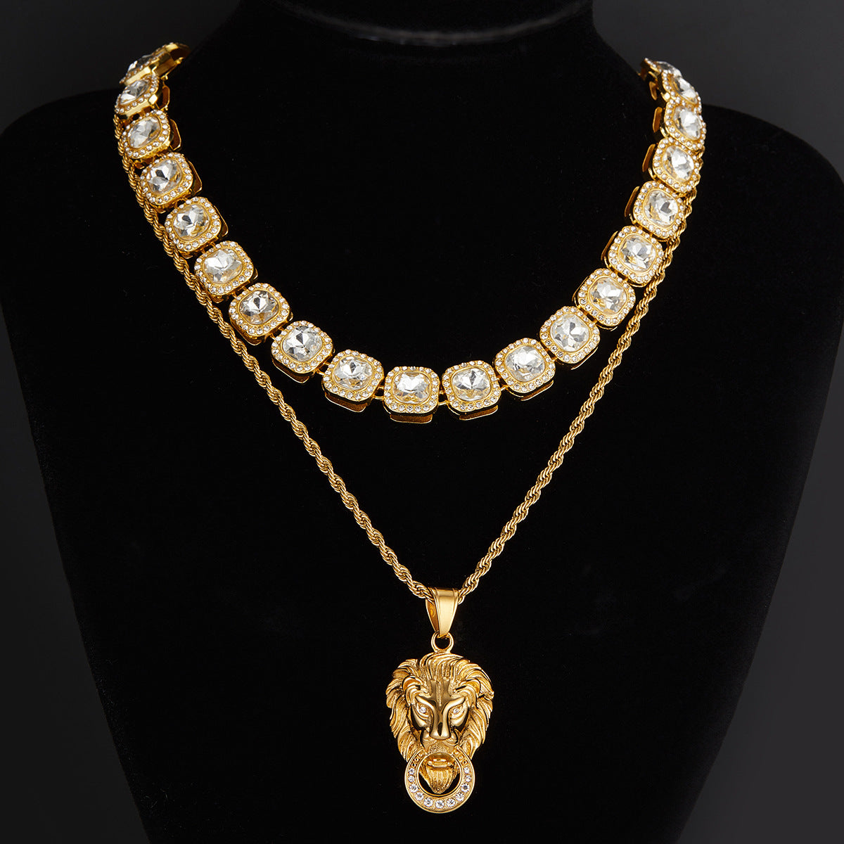 Men's Twin Zinc Alloy Lion Trendy Hip Hop Pendants