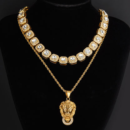 Men's Twin Zinc Alloy Lion Trendy Hip Hop Pendants