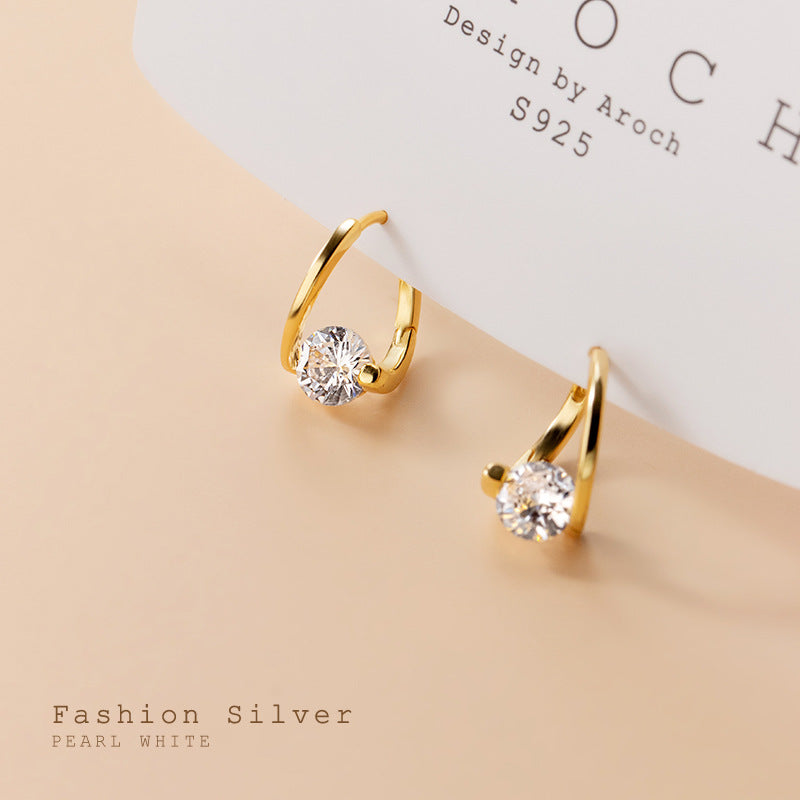 Women's Style Geometric White Round Diamond Fresh Earrings