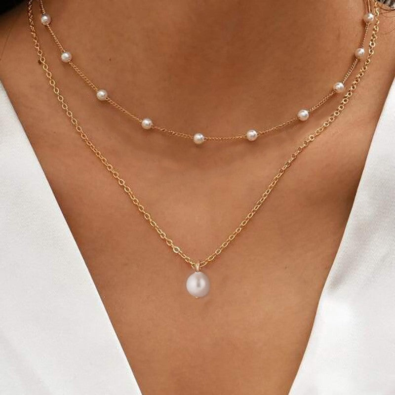 Women's Fashion Y-shaped Pearl Tassel Twin Light Luxury Necklaces