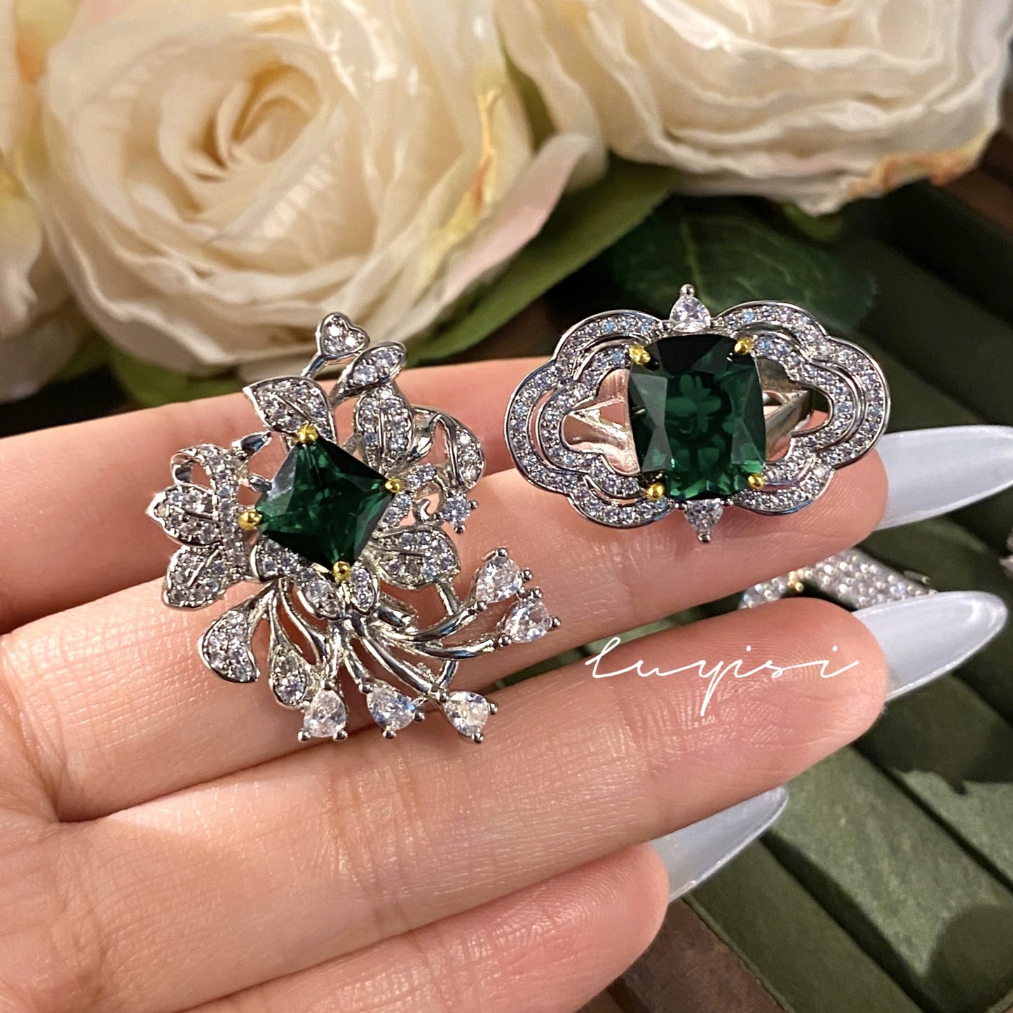 Affordable Luxury Fashion Design Artificial Emerald Princess Square Diamond Rings