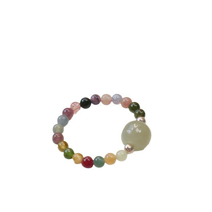 Tourmaline Sterling Sier Chinese Style Strawberry Quartz Charm Elastic Rings