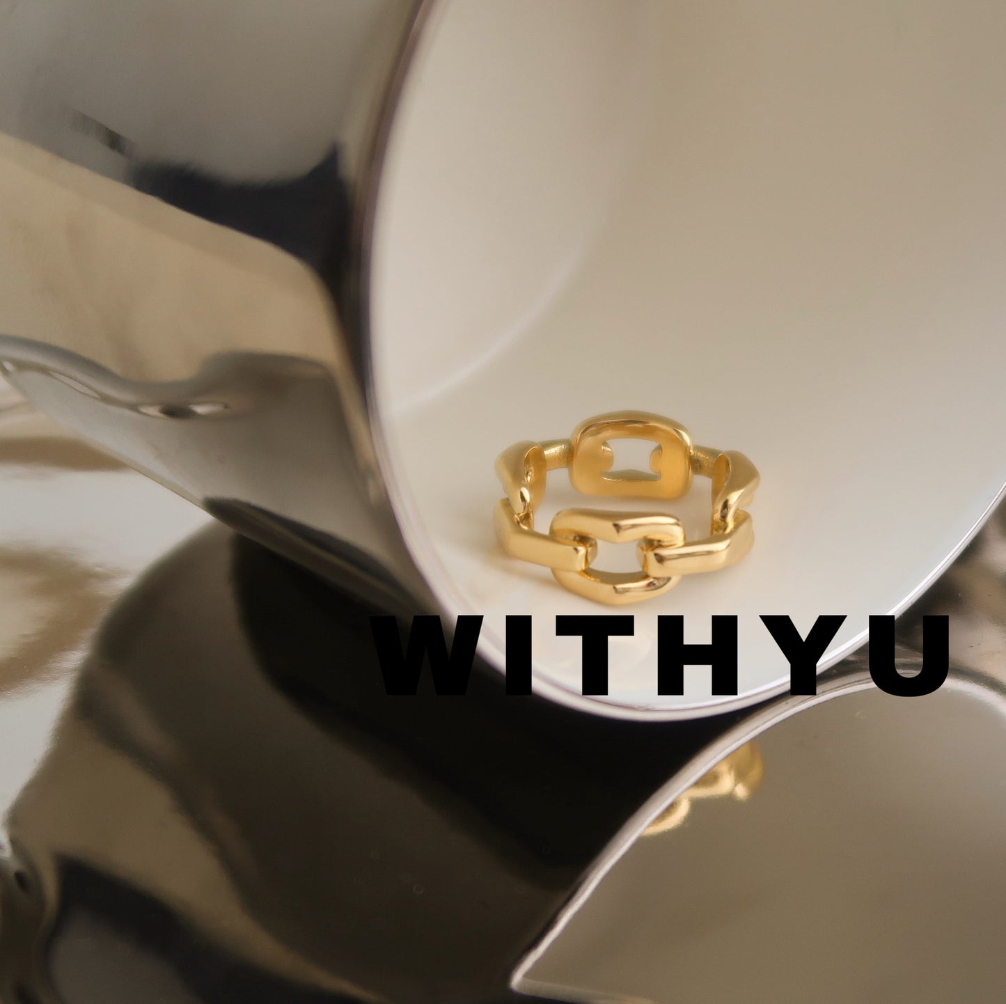 With Yu Ornament Square Chain Female Personality Titanium Rings