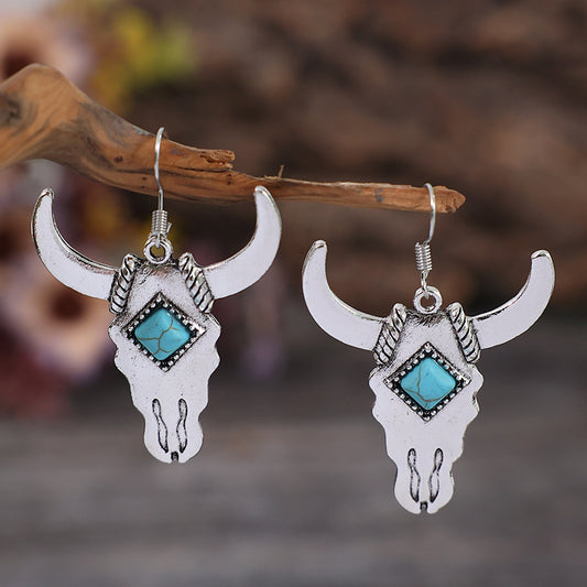 Western Style Ox Head Turquoise Ethnic Earrings