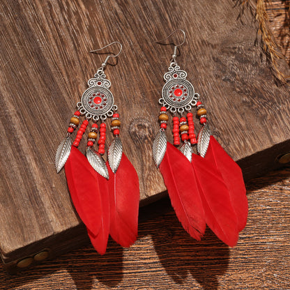 Bohemian Feather Ethnic Yunnan Travel Vintage Earrings