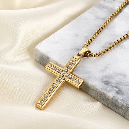 Casual Diamond Cross Simple Stainless Steel Necklaces