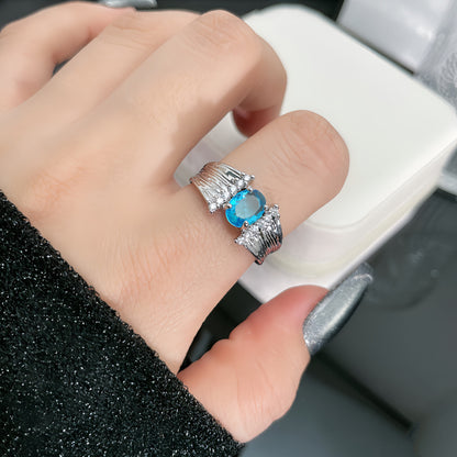 Aquamarine Zircon Light Luxury Graceful Personality Open Rings