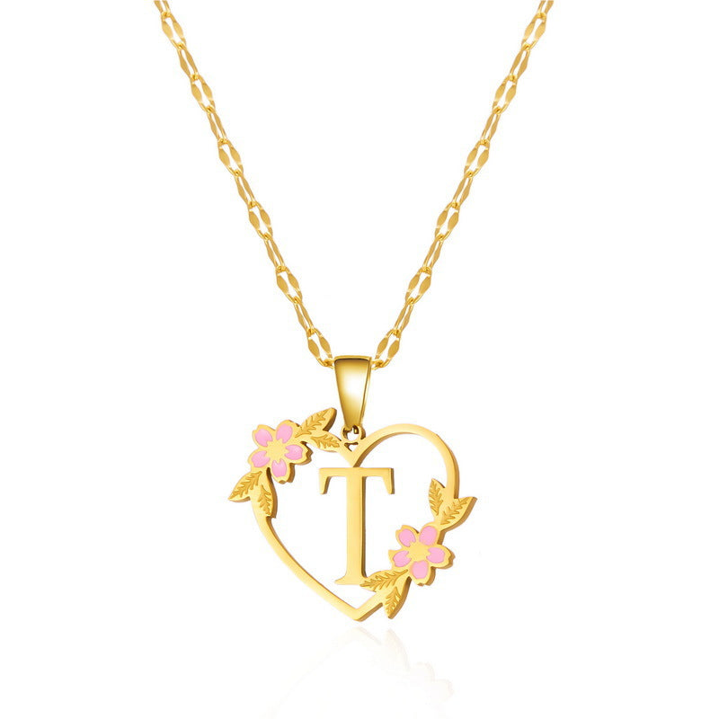 Fashion Letter Flower Cutout Love Titanium Steel Necklaces