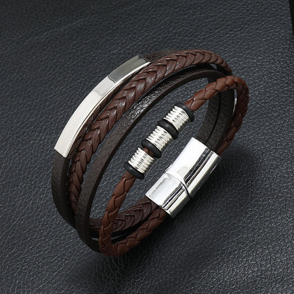 Men's Popular Authentic Leather Weave Alloy Magnetic Bracelets