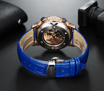 Men's Automatic Leather Rotating Starry Rose Gold Mechanical Watches
