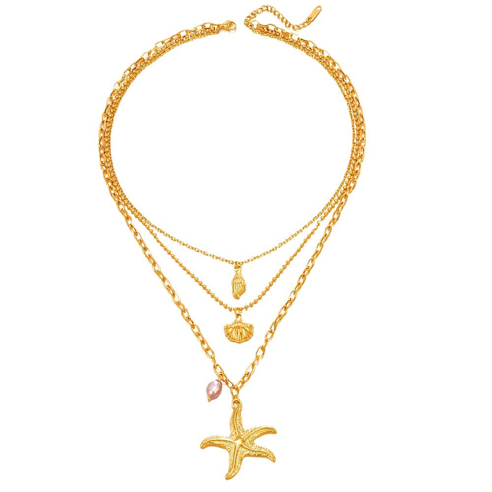 Women's Starfish Design Vintage Shell Screw Stainless Necklaces