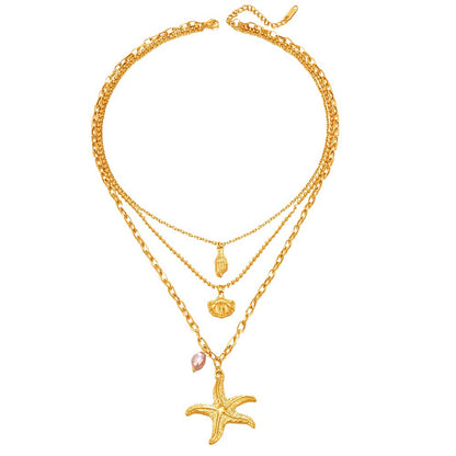 Women's Starfish Design Vintage Shell Screw Stainless Necklaces