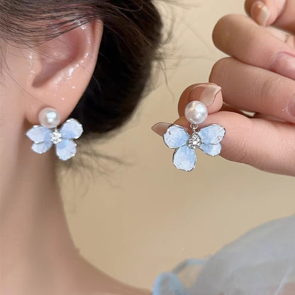 Light Luxury Minority Bow Zircon Pearl Elegant Earrings