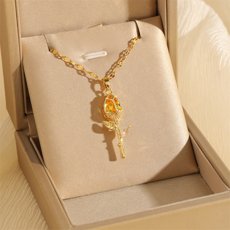 Stainless Steel Flower Female Design Gold Necklaces