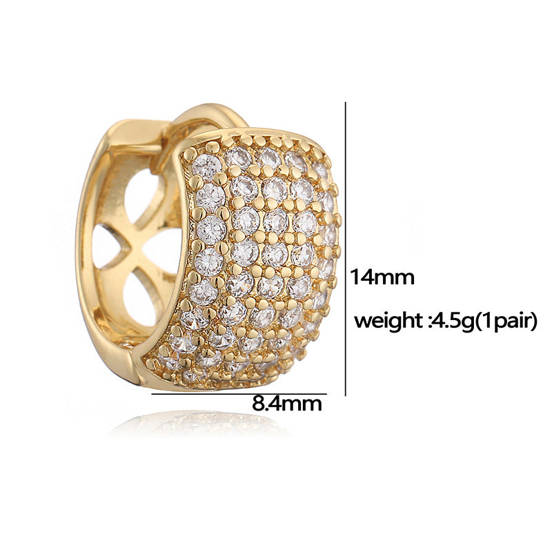 Row Square Full Diamond Ear Clip Gold Personality Earrings