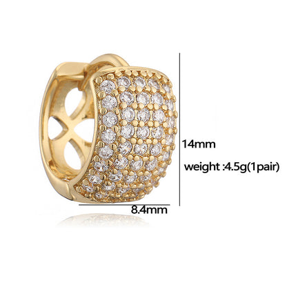 Row Square Full Diamond Ear Clip Gold Personality Earrings