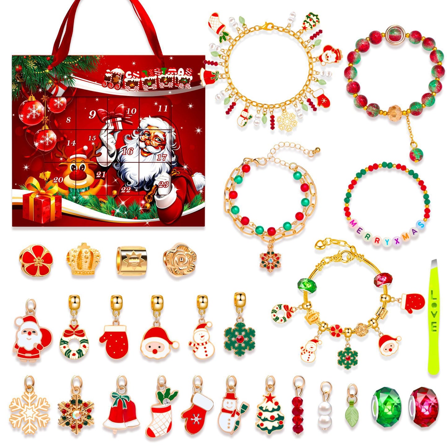 Children's Ornament Beaded Christmas Grid Snowman Blind Bracelets