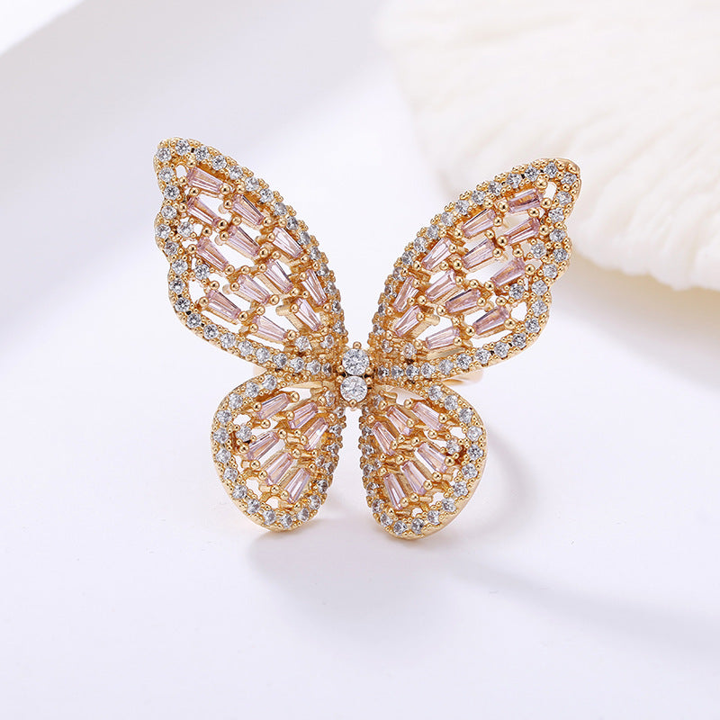 Zircon Butterfly Opening Female Personalized Cold Style Rings