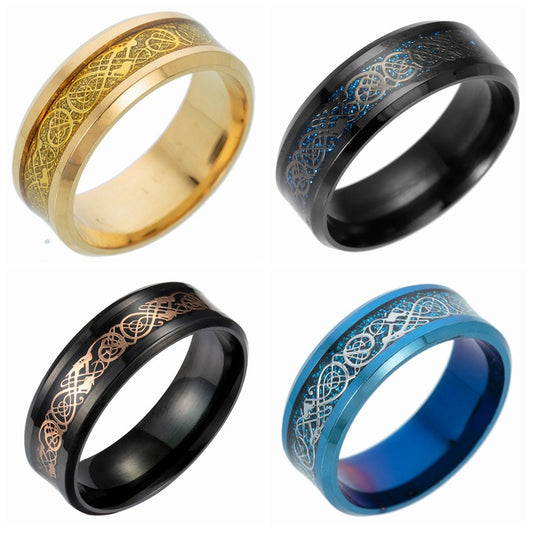 Ornament Dragon Pattern With Piece Stainless Rings