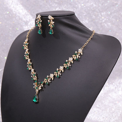 Crystal Water Drop Two-piece Set Bride Wedding Necklaces