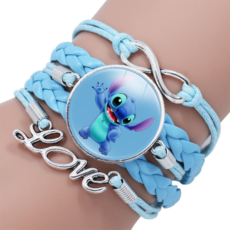 Cartoon Star Stitch Time Stone Leather Bracelets