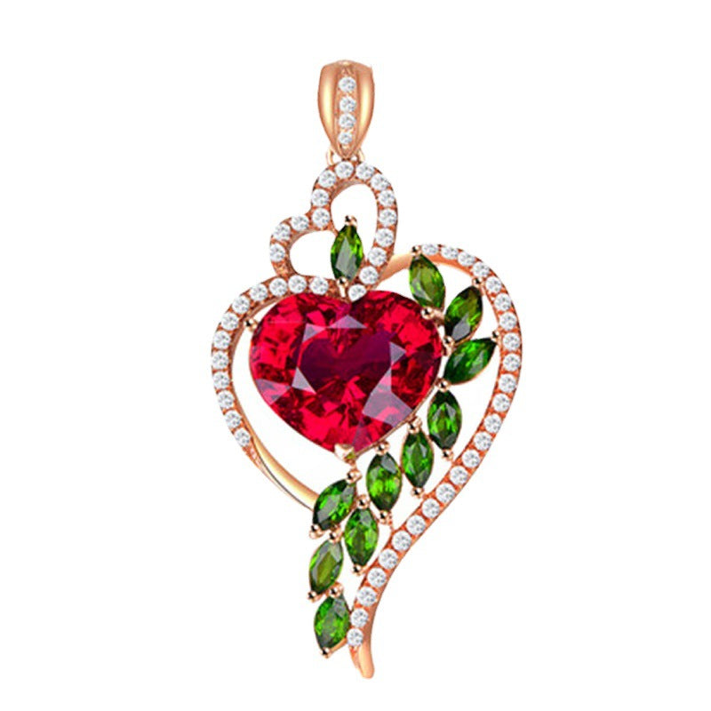 Women's Fashion Ruby Peach Heart With Green Pendants