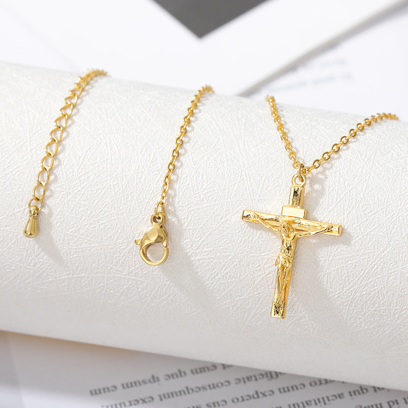 Stainless Steel Chain Zircon Cross Hip Hop Necklaces