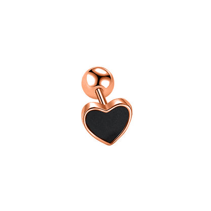 Women's Black Epoxy Heart-shaped Four-leaf Screw Tightening Buckle Ear Earrings