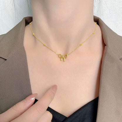 Women's Titanium Steel Design Cute Hollow Bow For Necklaces