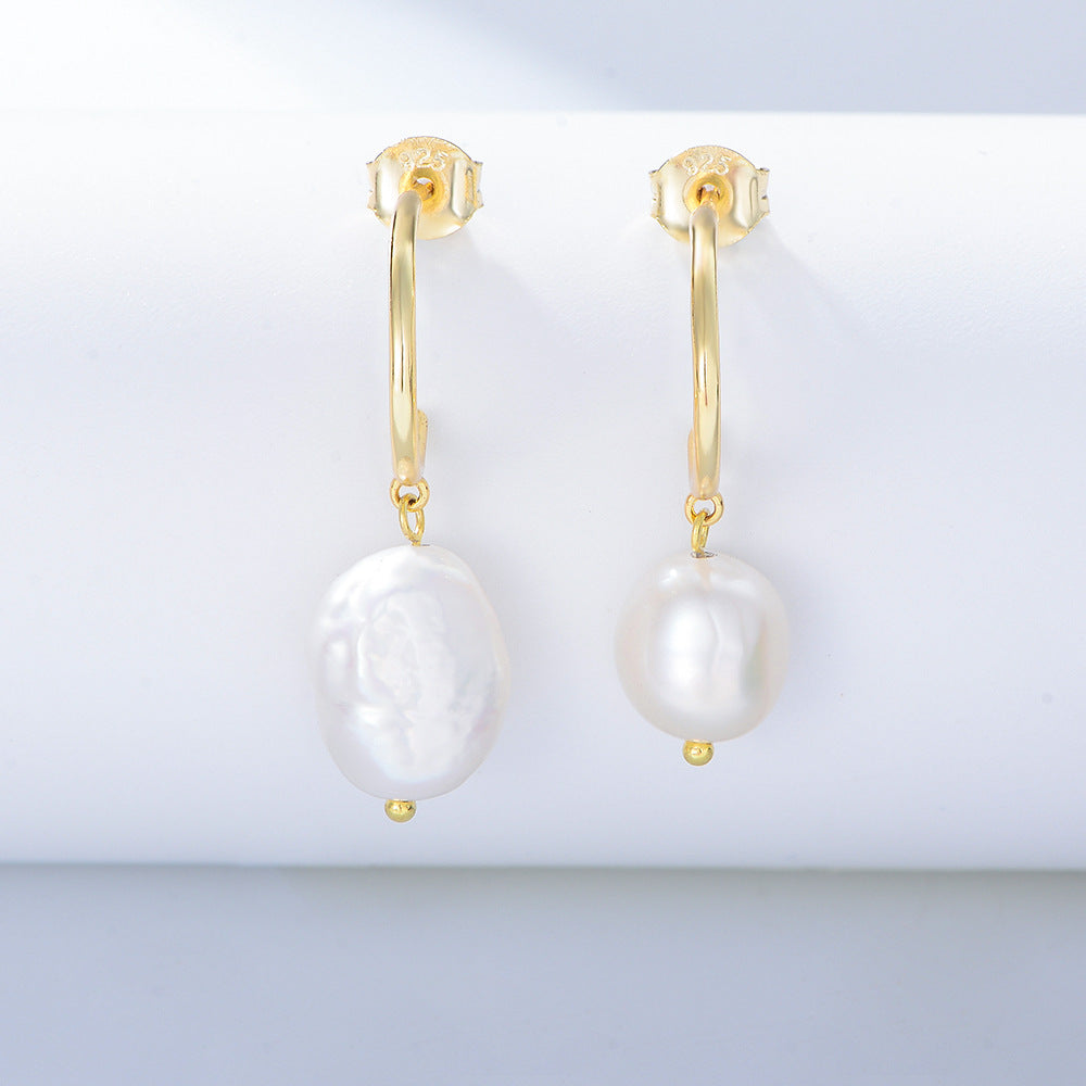 Women's Sterling Sier Irregular Freshwater Pearl Ear Earrings