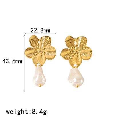 Gold Flower Female Niche Exaggerated Stainless Earrings