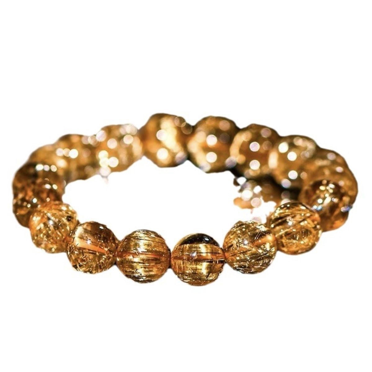 Rutilated Quartz Female Round Beads Couple Bracelets