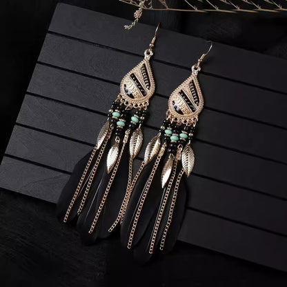 Ethnic Style Long Feather Temperamental Tassels Personality Earrings