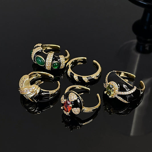 Glazed Black White Enamel Female Cold Wind Light Luxury Rings