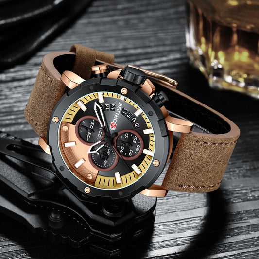 Men's Genuine Leather Waterproof Watch Luminous Casual Quartz Watches