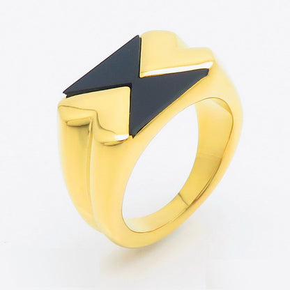 Women's Black Triangle Enamel High-grade Titanium Steel Rings