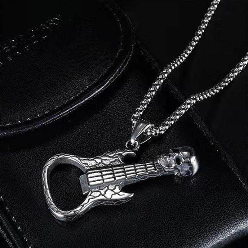 Men's Fashion Creative Skull Guitar Bottle Opener Necklaces