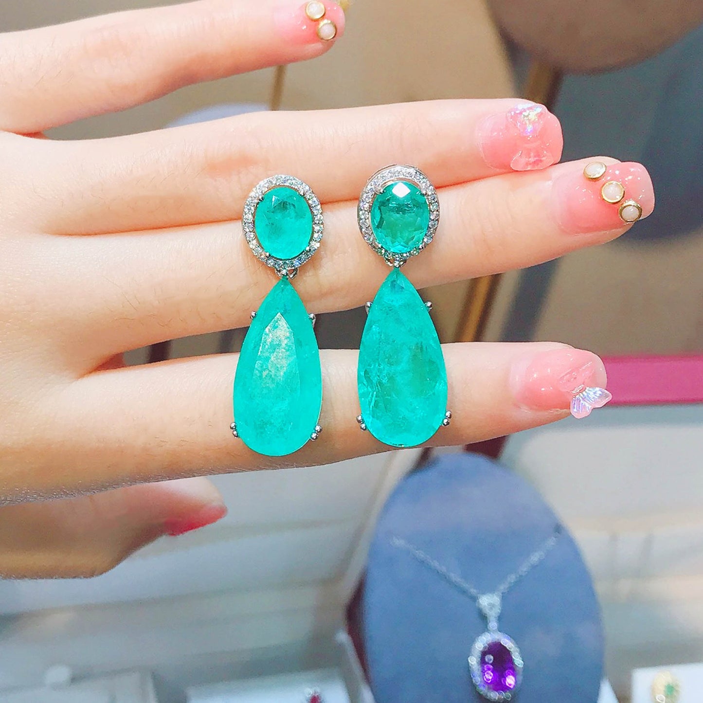 Retro Large Water Drop Artificial Emerald Rings