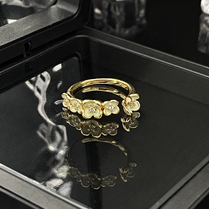 Drop Glaze Flower Open Female Geometric Rings