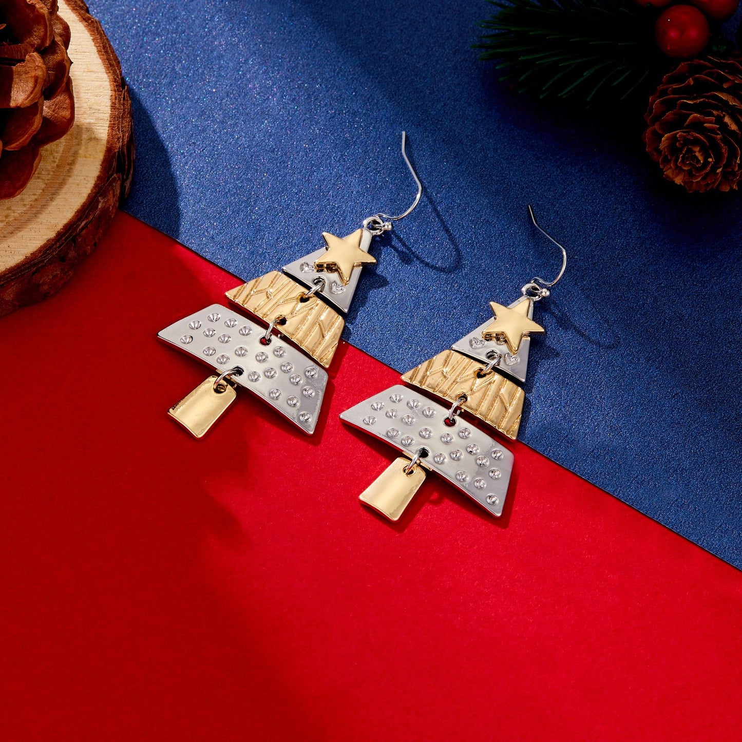 Metal Christmas Tree Long Party Carnival Earrings