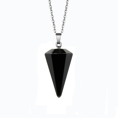 Natural Stone Hexagon Prism Conical Spirit Necklaces