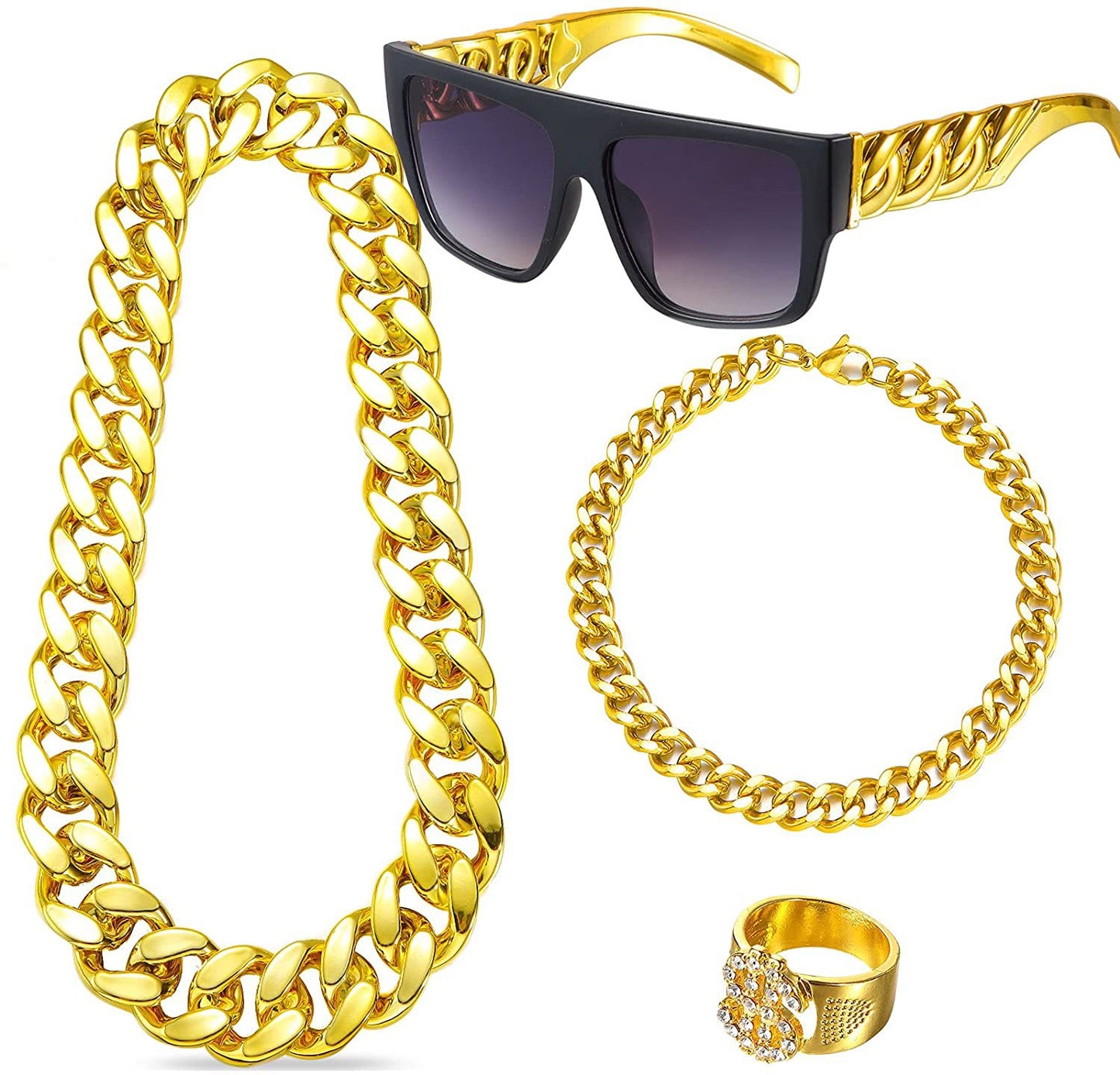 Exaggerated Punk Alloy Dollar Chain Glasses Necklaces