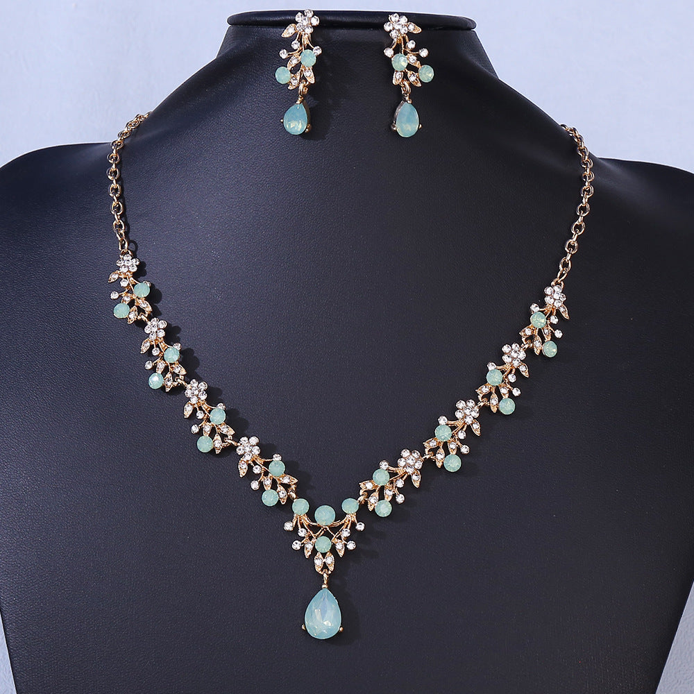 Crystal Water Drop Two-piece Set Bride Wedding Necklaces