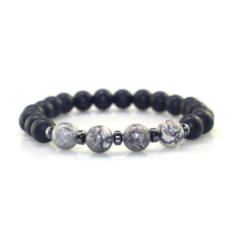 Men's Cool Magnet Simple Black Stone Map Bracelets